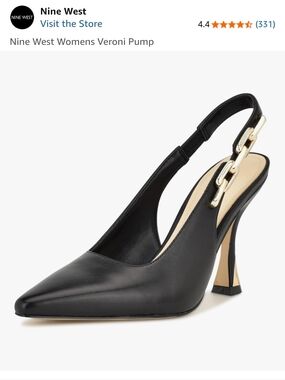 Nine West Black Pointed Slingback Pump with Gold Chain Detail